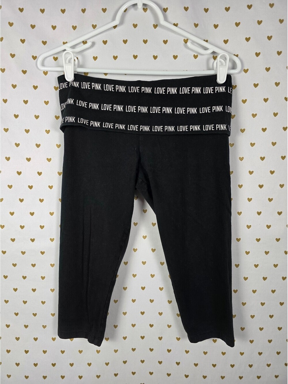 Victorias Secret PINK Vintage FOLDOVER Logo Yoga Pants Capri SMALL